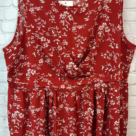 BloomChic Red & Cream Floral Crossover Pocket Tank Dress Plus Size 2X - Picture 4 of 6